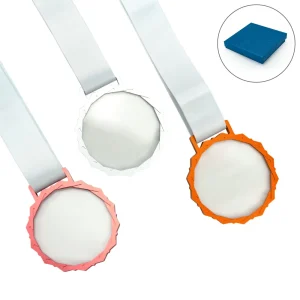 Glass Medals with Metal Frame and 3cm White Ribbon